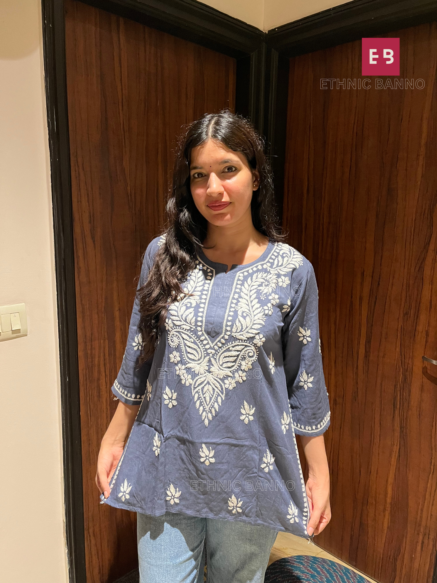 Alaya Grey Chikankari Modal Short Kurti