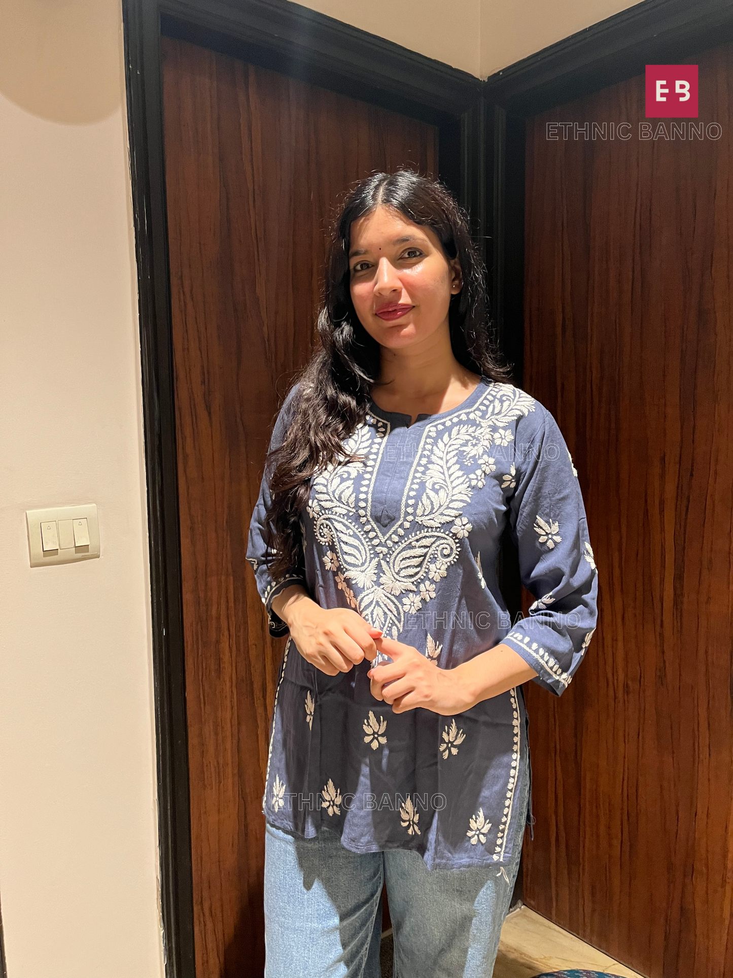 Alaya Grey Chikankari Modal Short Kurti