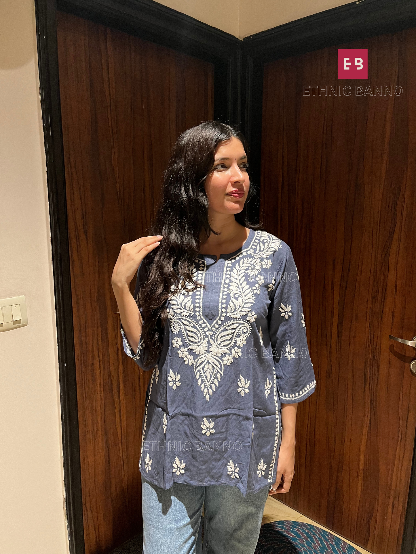 Alaya Grey Chikankari Modal Short Kurti