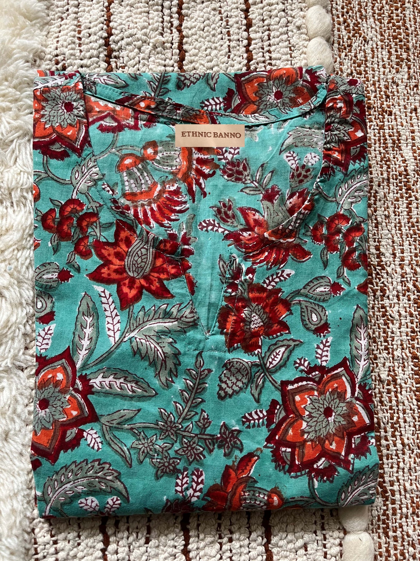 Teal hand block kurti