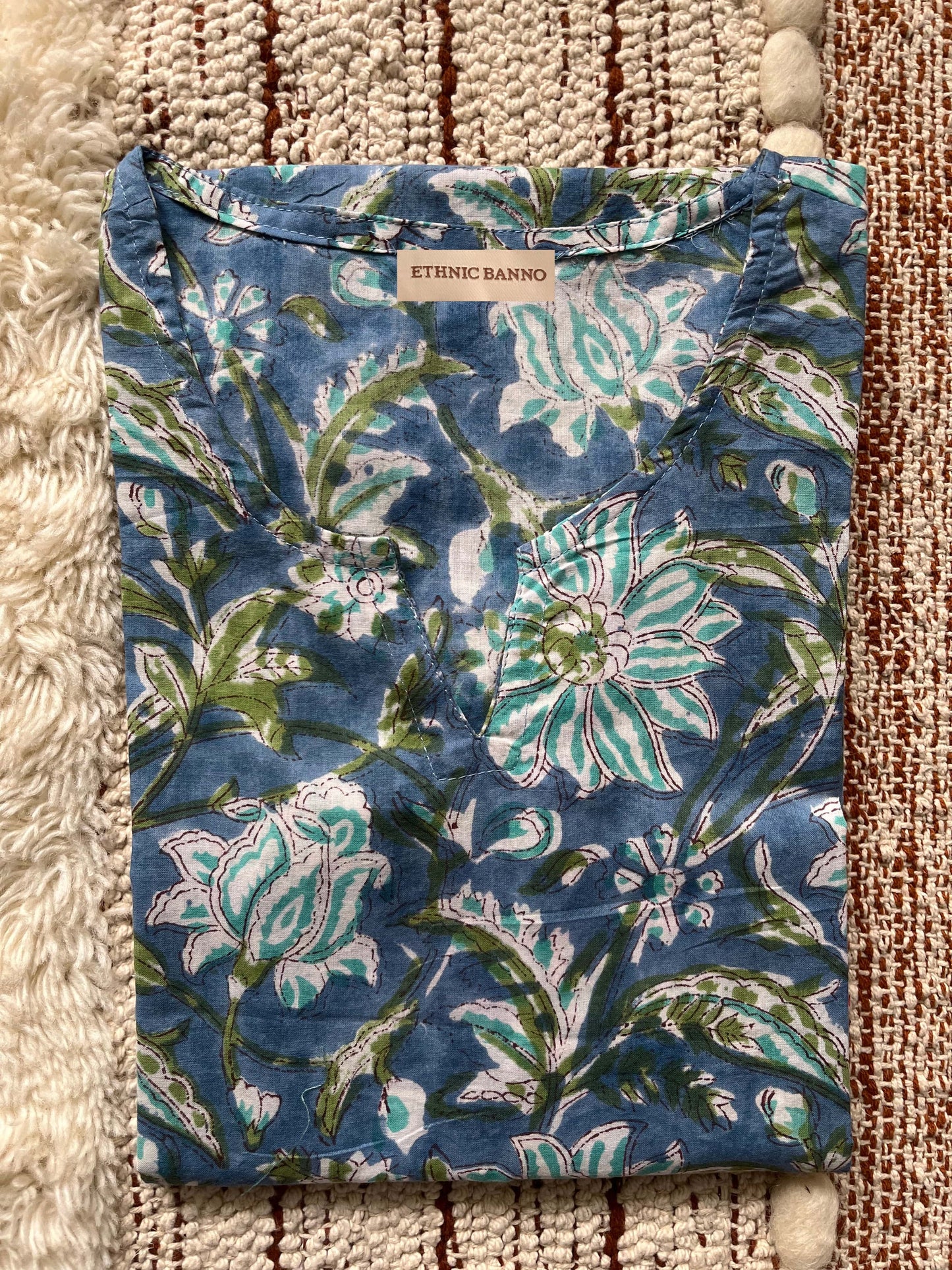 Blue hand block kurti