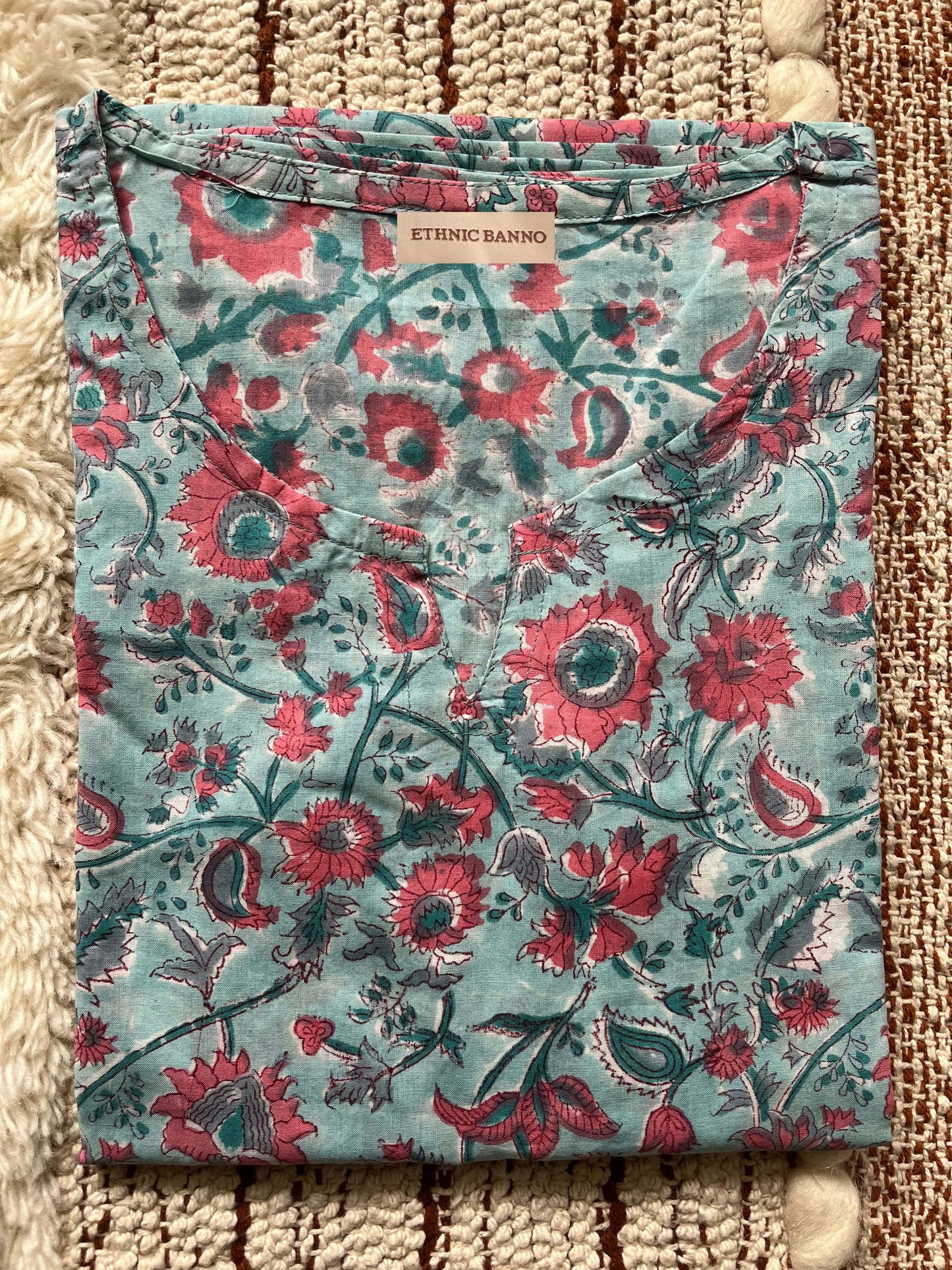 Green floral hand block kurti