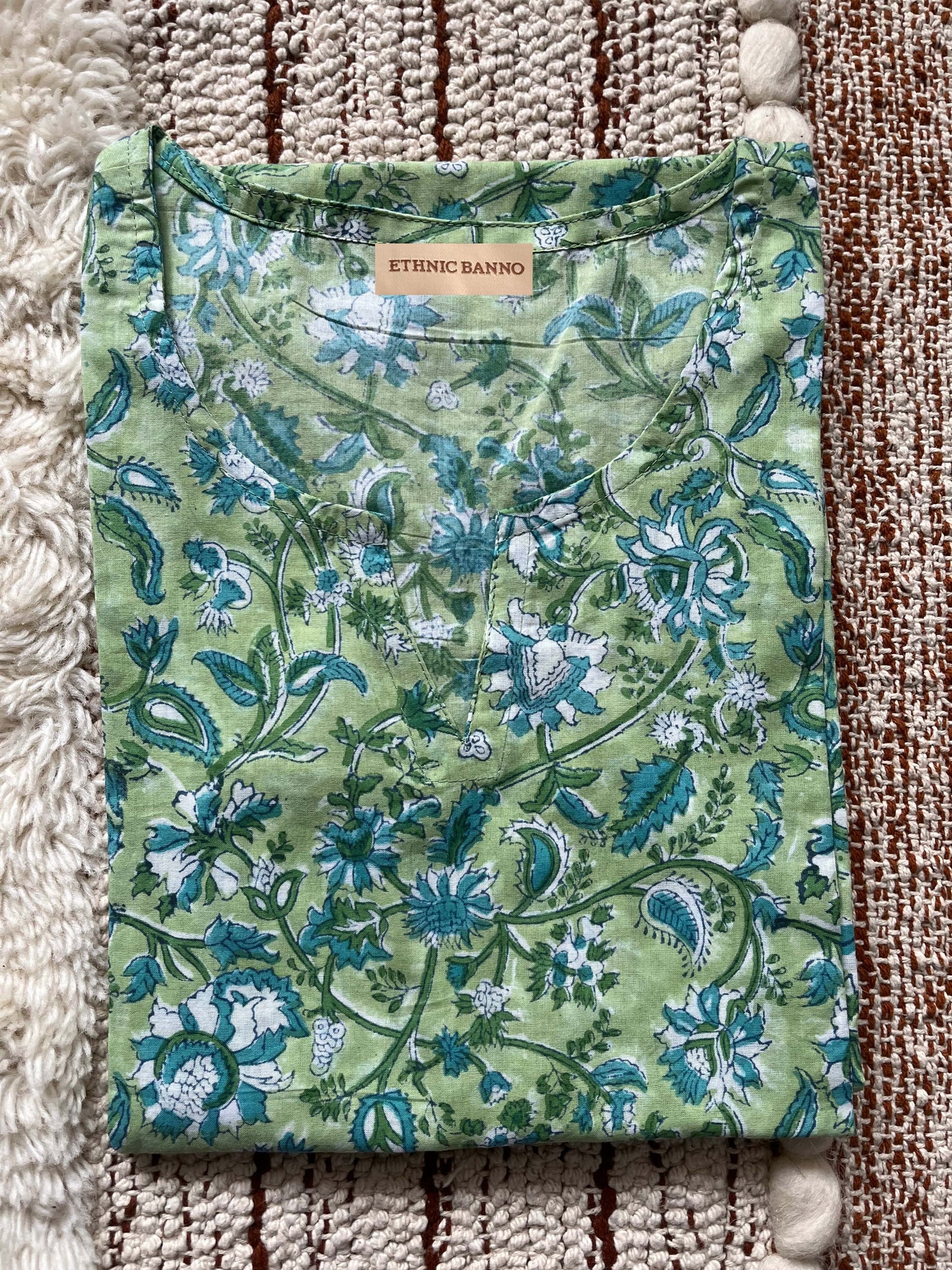 Pastel green hand block kurti