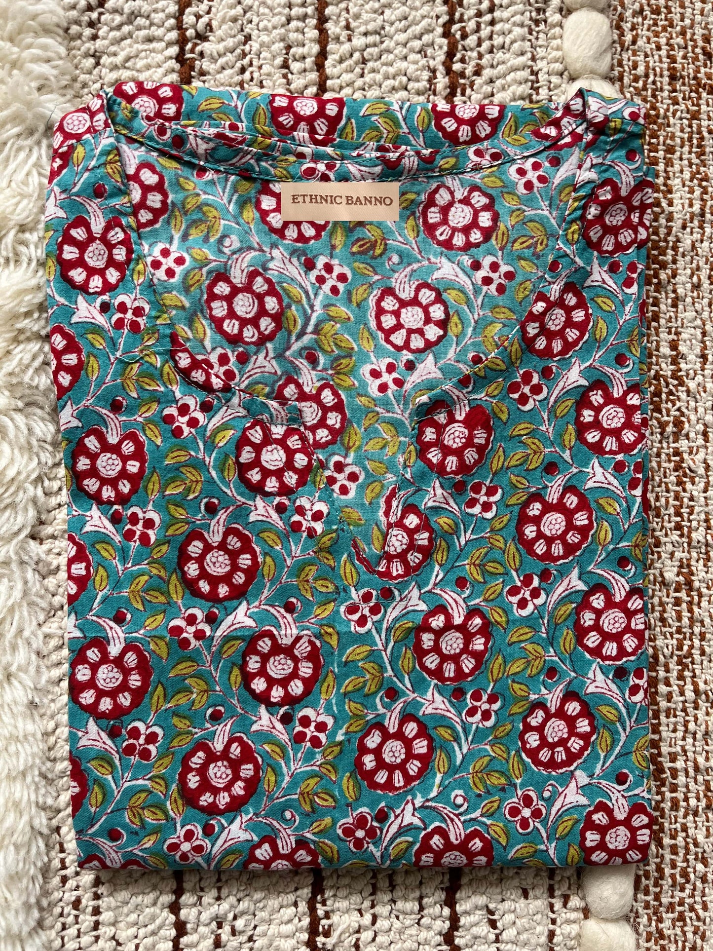 Sage green hand block kurti