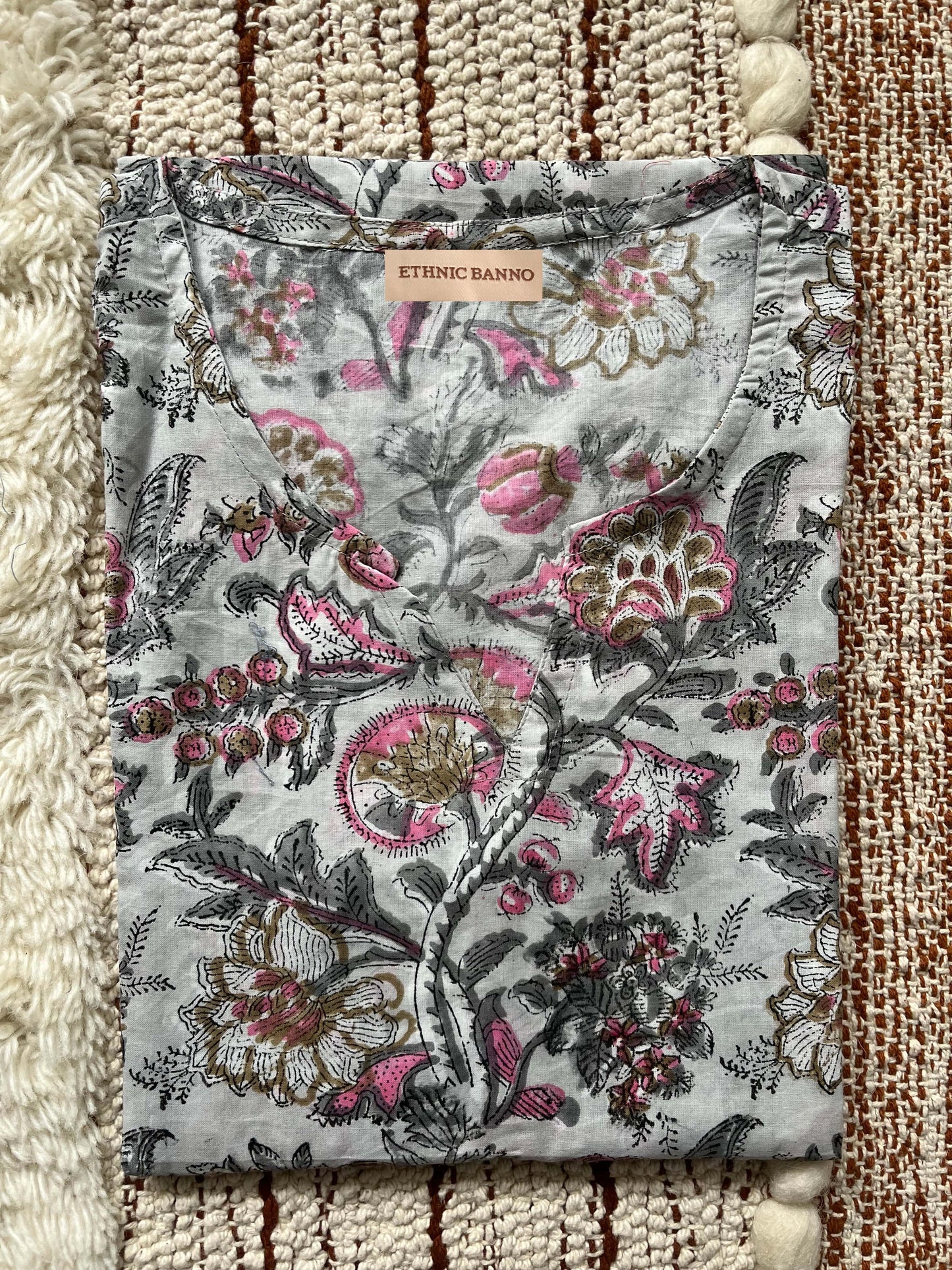 Grey hand block kurti