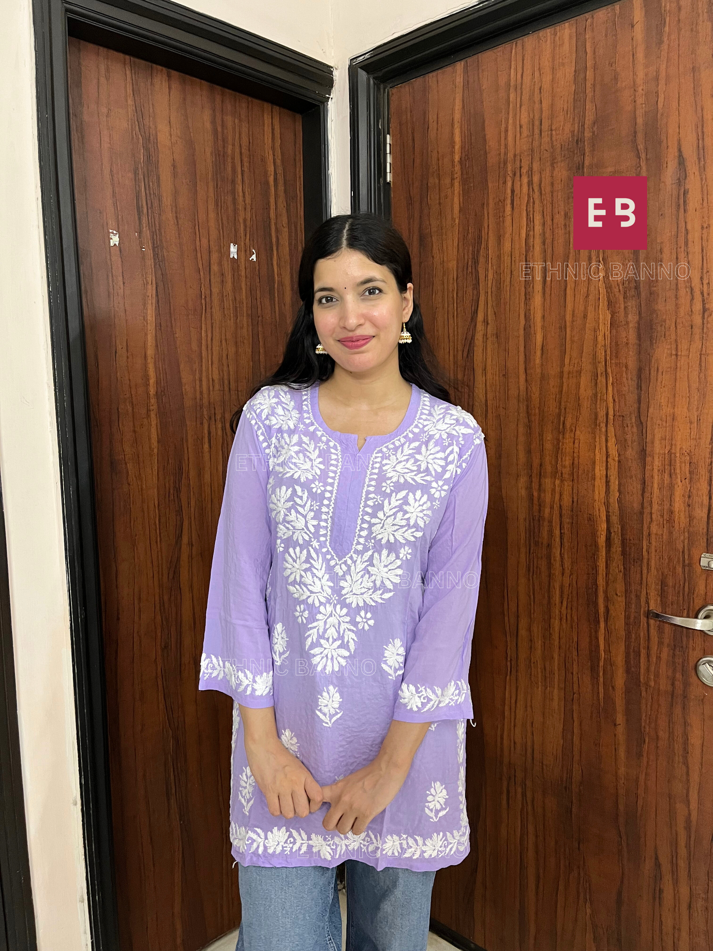 Alaya Lilac Chikankari Modal Short Kurti