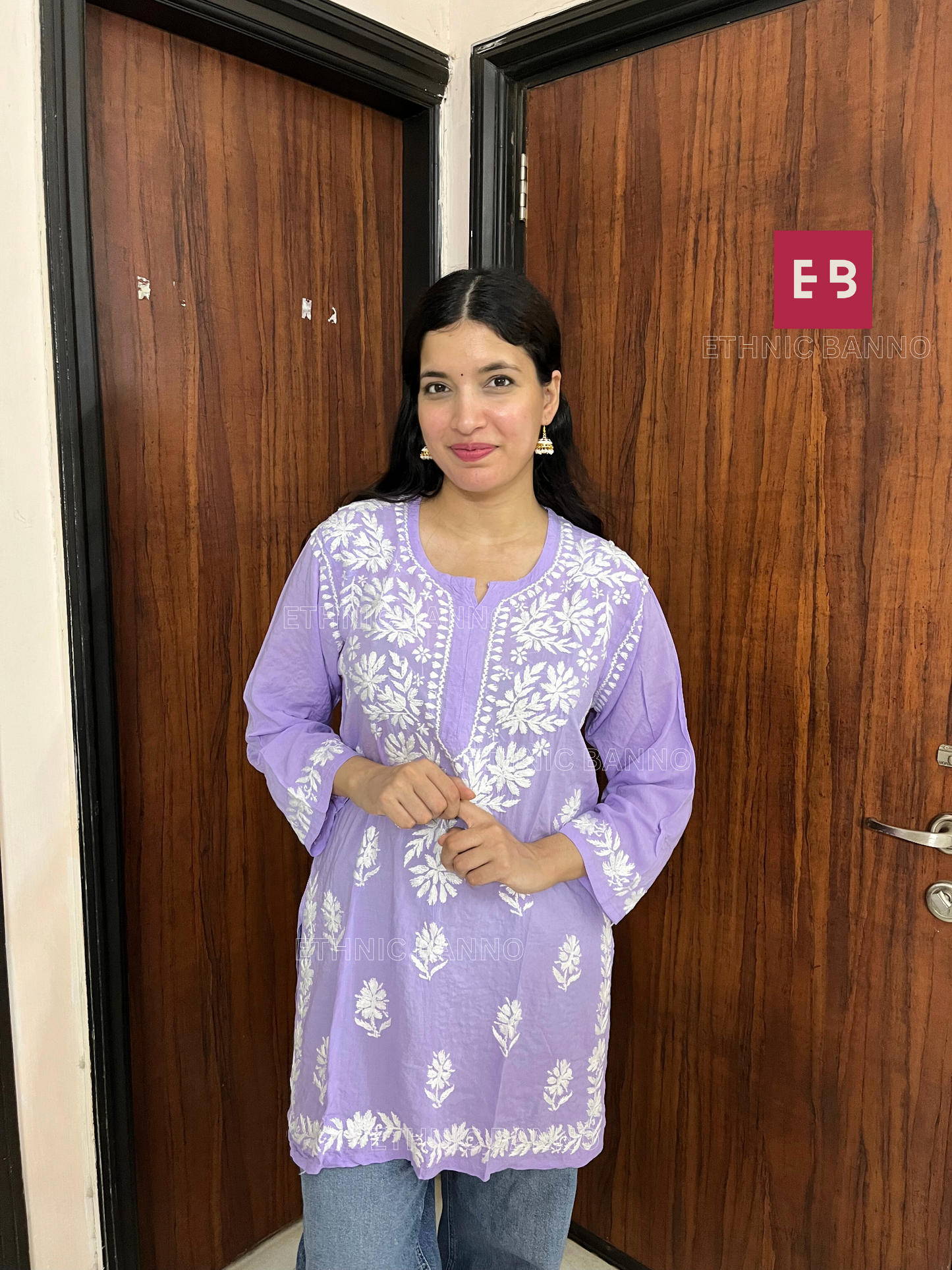 Alaya Lilac Chikankari Modal Short Kurti