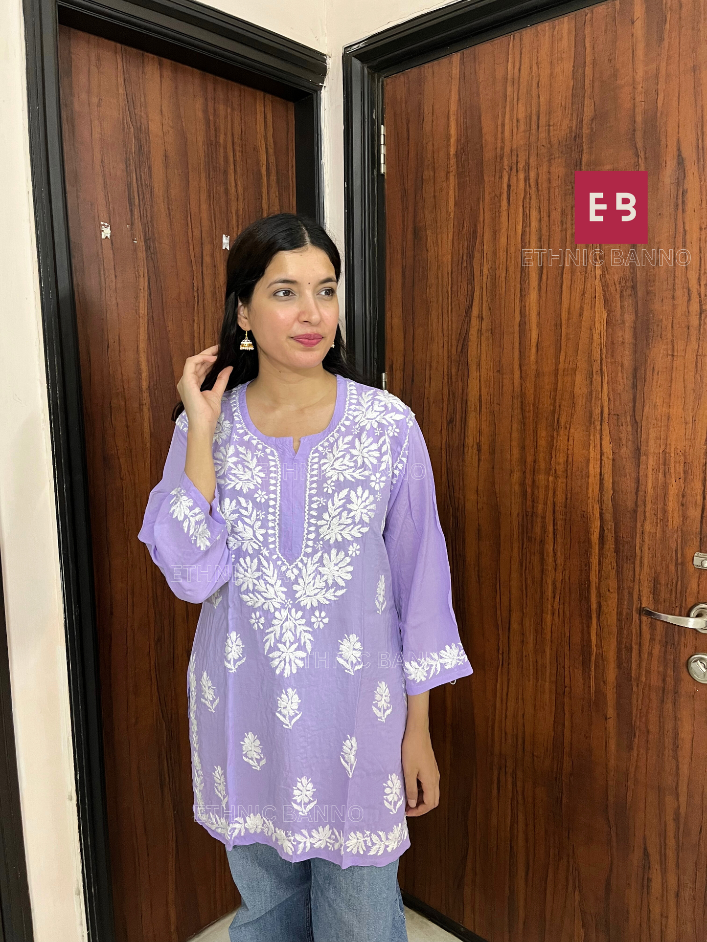 Alaya Lilac Chikankari Modal Short Kurti