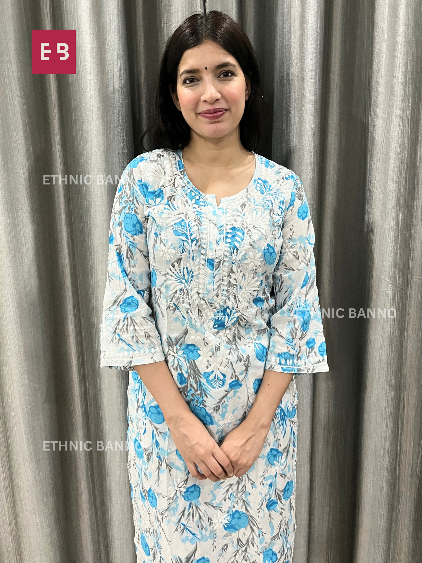 Hoor Blue Floral Mulmul Chikankari Co-ord Set