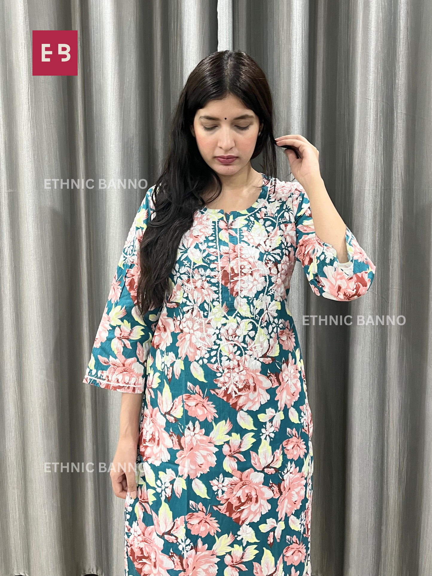 Hoor Olive Green Floral Mulmul Chikankari Co-ord Set