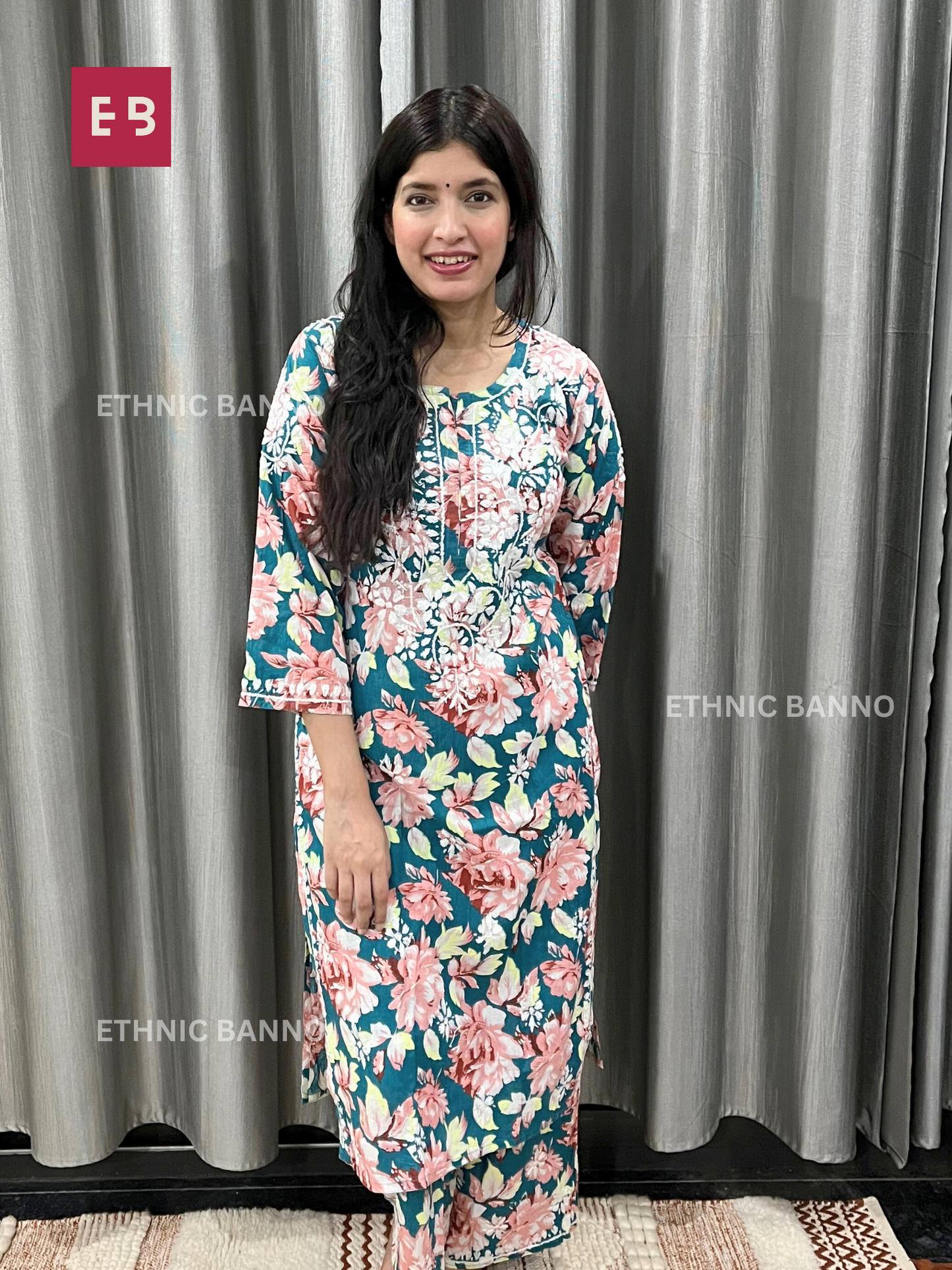 Hoor Olive Green Floral Mulmul Chikankari Co-ord Set