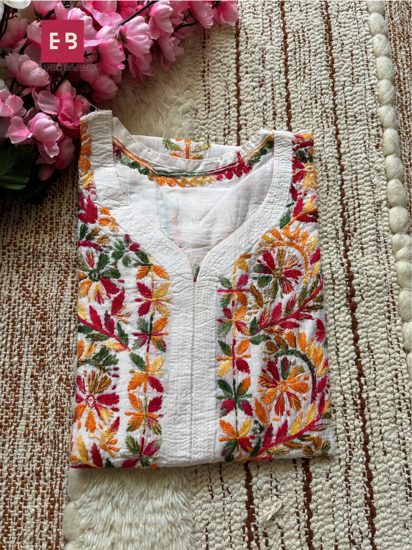 White Multi Thread Chikankari Cotton Long Kurta