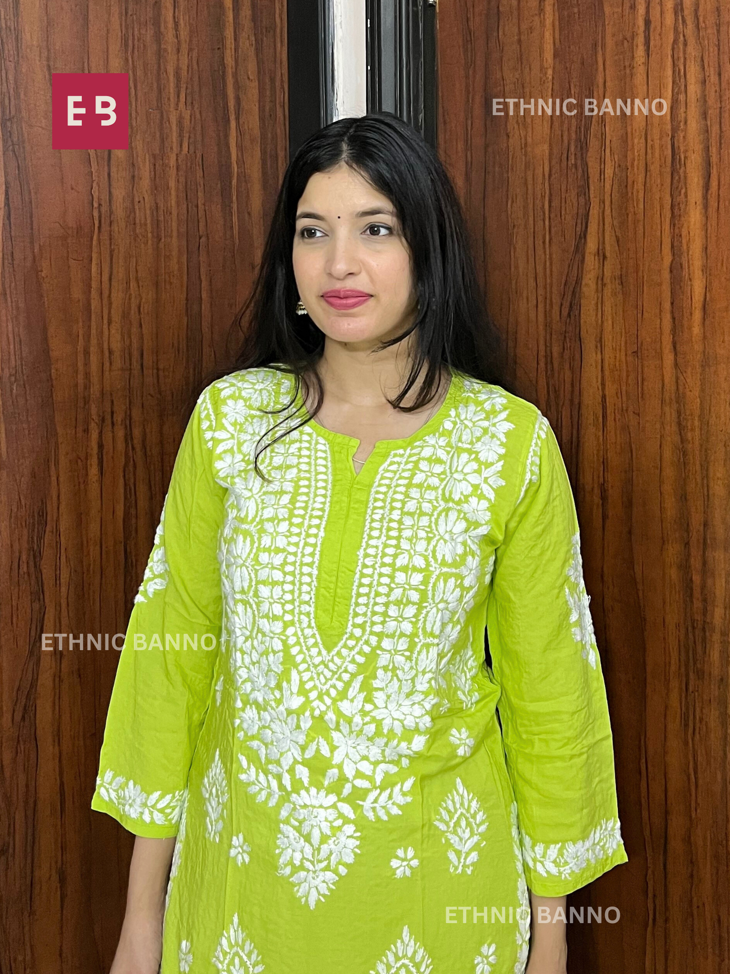 Neon Green Chikankari Modal Long Kurta