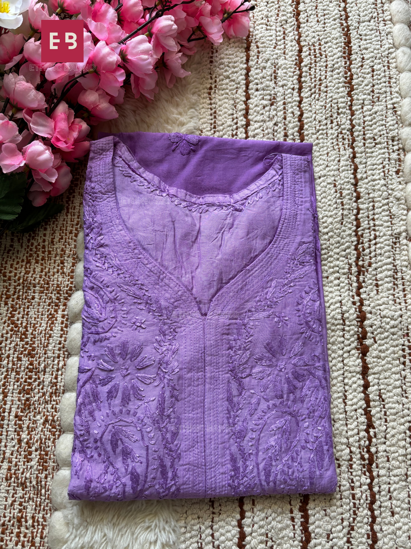 Purple Chikankari Ombre Chanderi Cotton Long Kurta