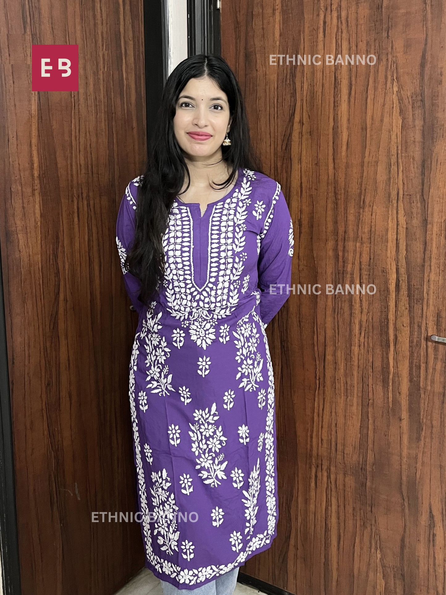 Purple Chikankari Modal Long Kurta