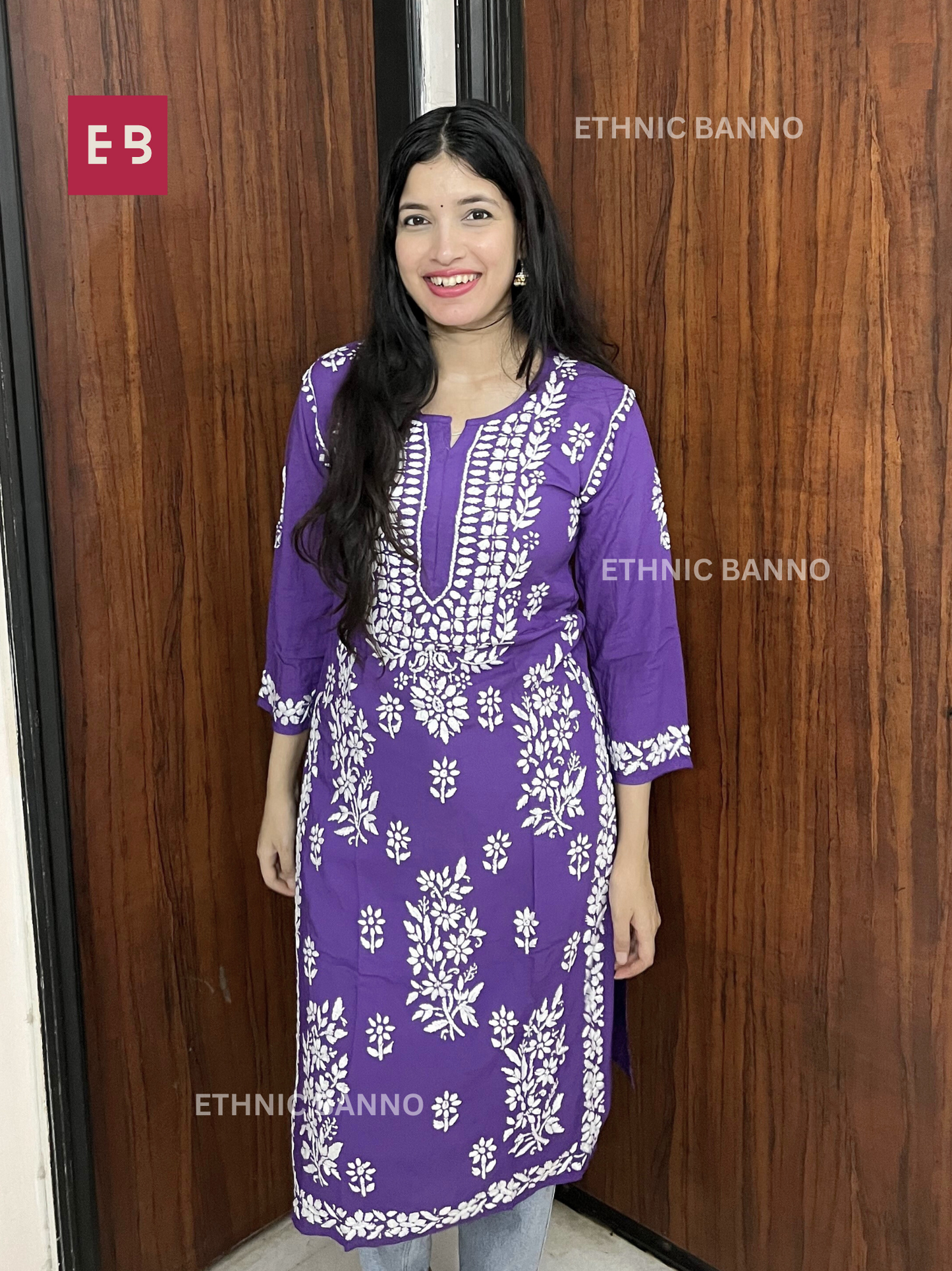 Purple Chikankari Modal Long Kurta