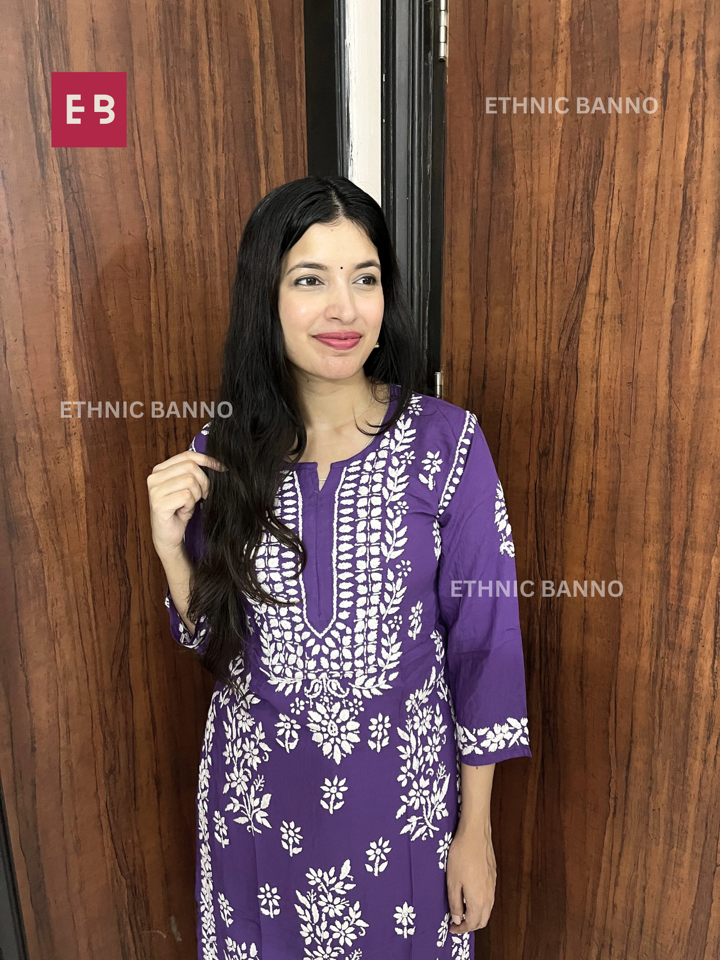 Purple Chikankari Modal Long Kurta