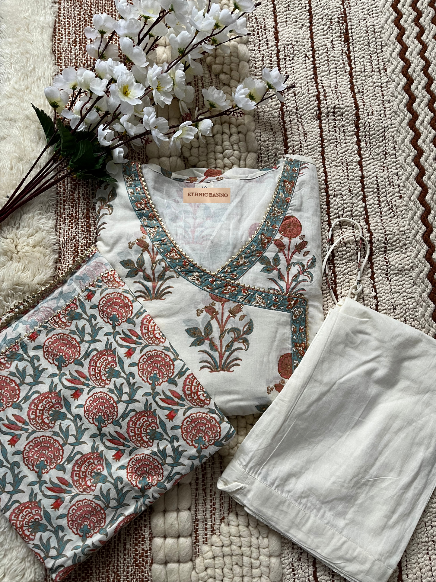 White Angrakha Style Anarkali Suit Set