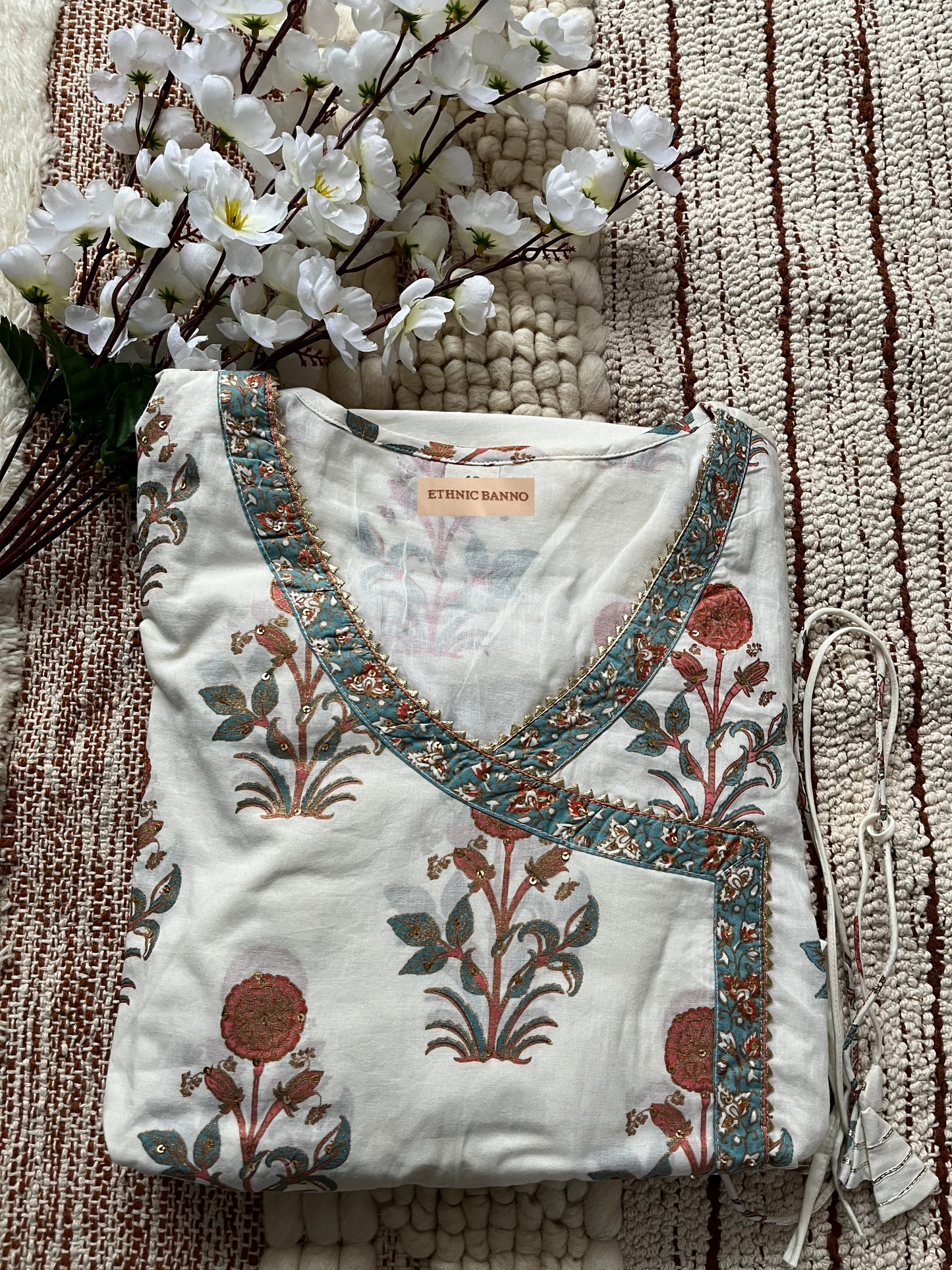 White Angrakha Style Anarkali Suit Set