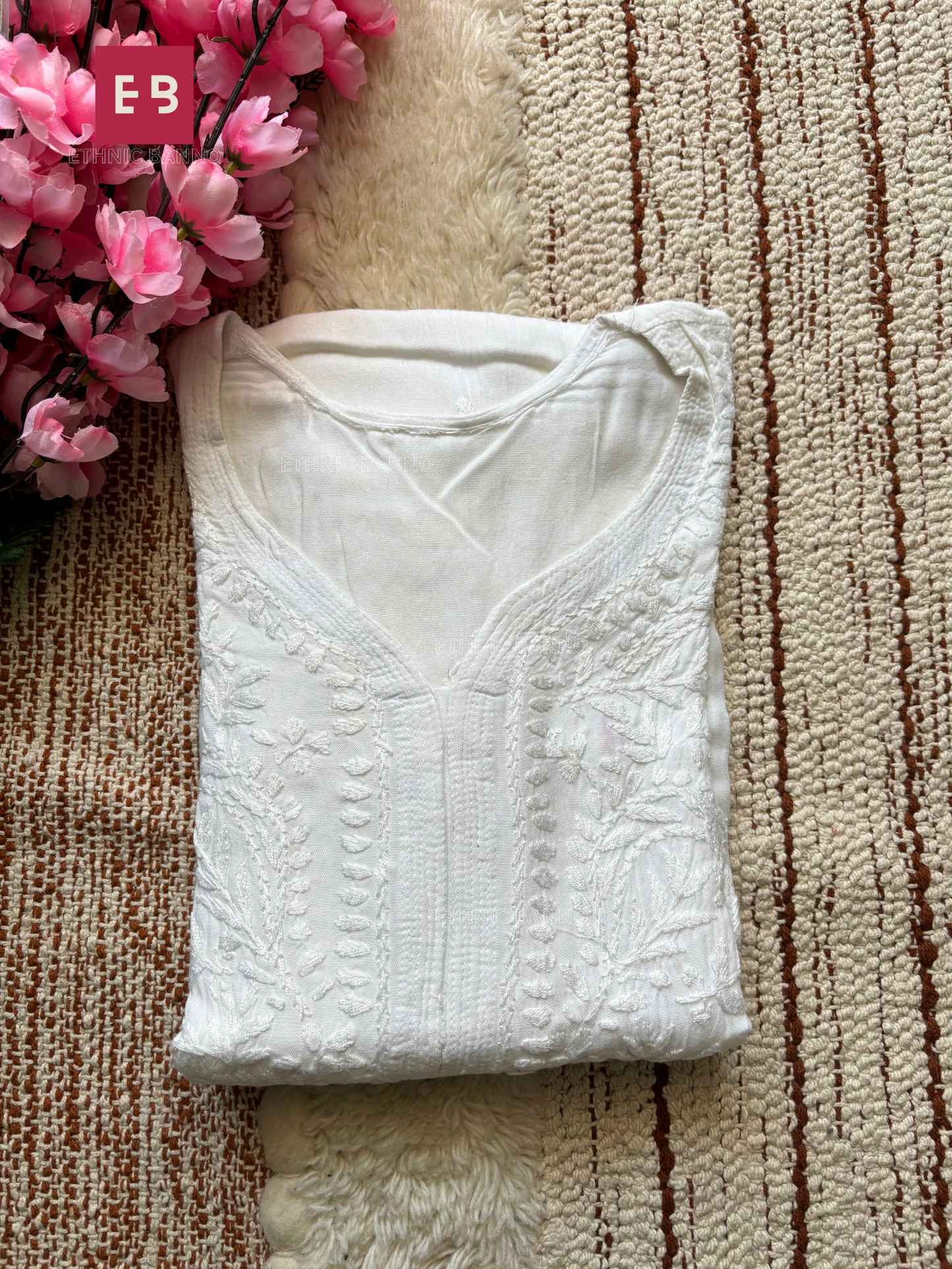 White Chikankari Rayon Long Kurti