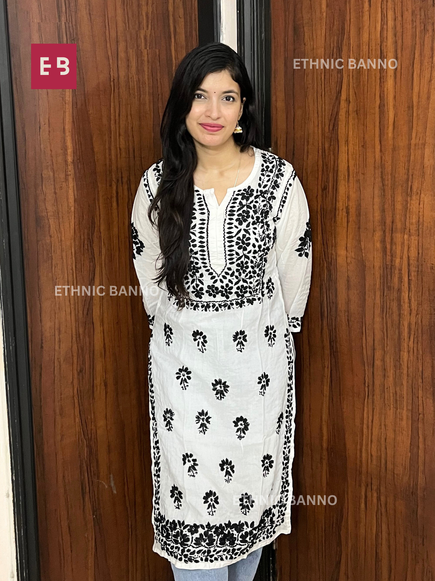 White Chikankari Modal Long Kurta