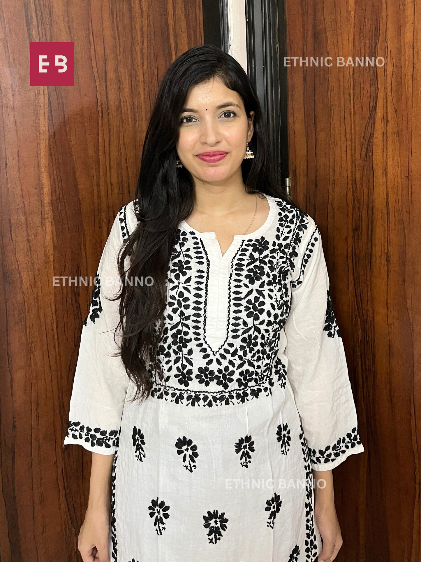White Chikankari Modal Long Kurta