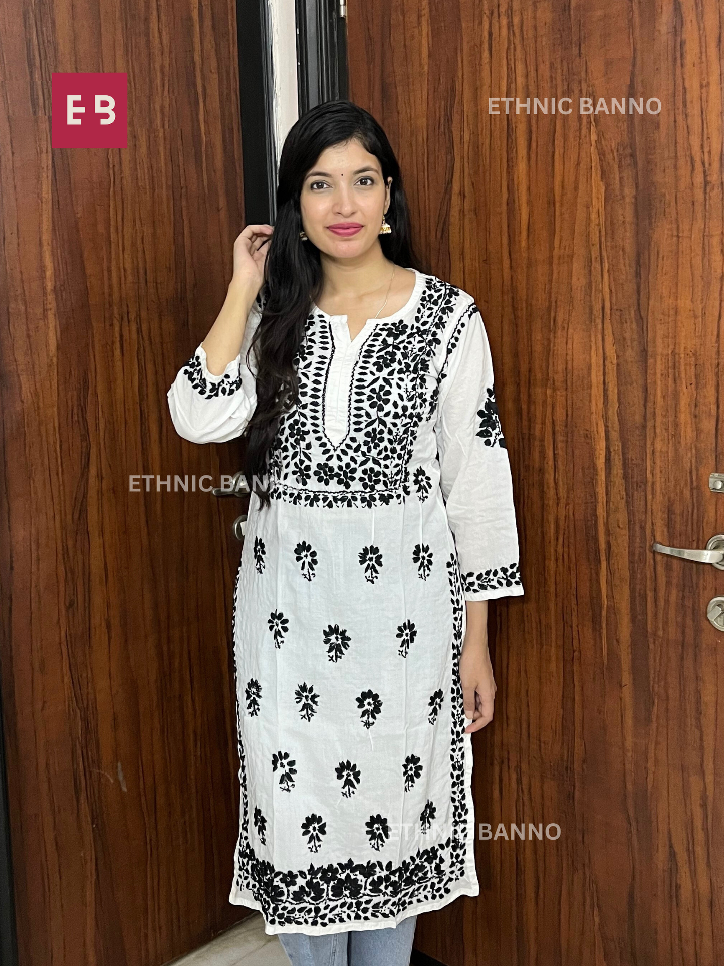 White Chikankari Modal Long Kurta