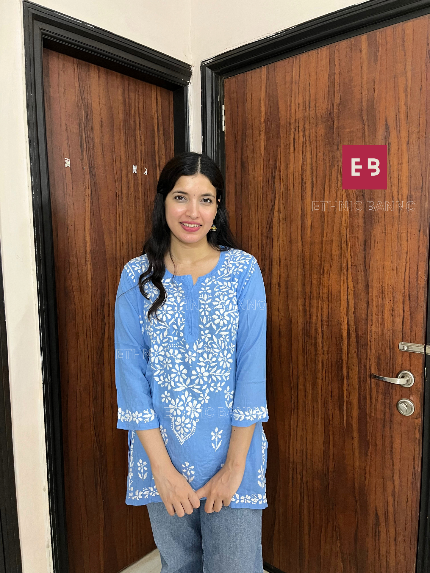 Blue Chikankari Modal Short Kurti