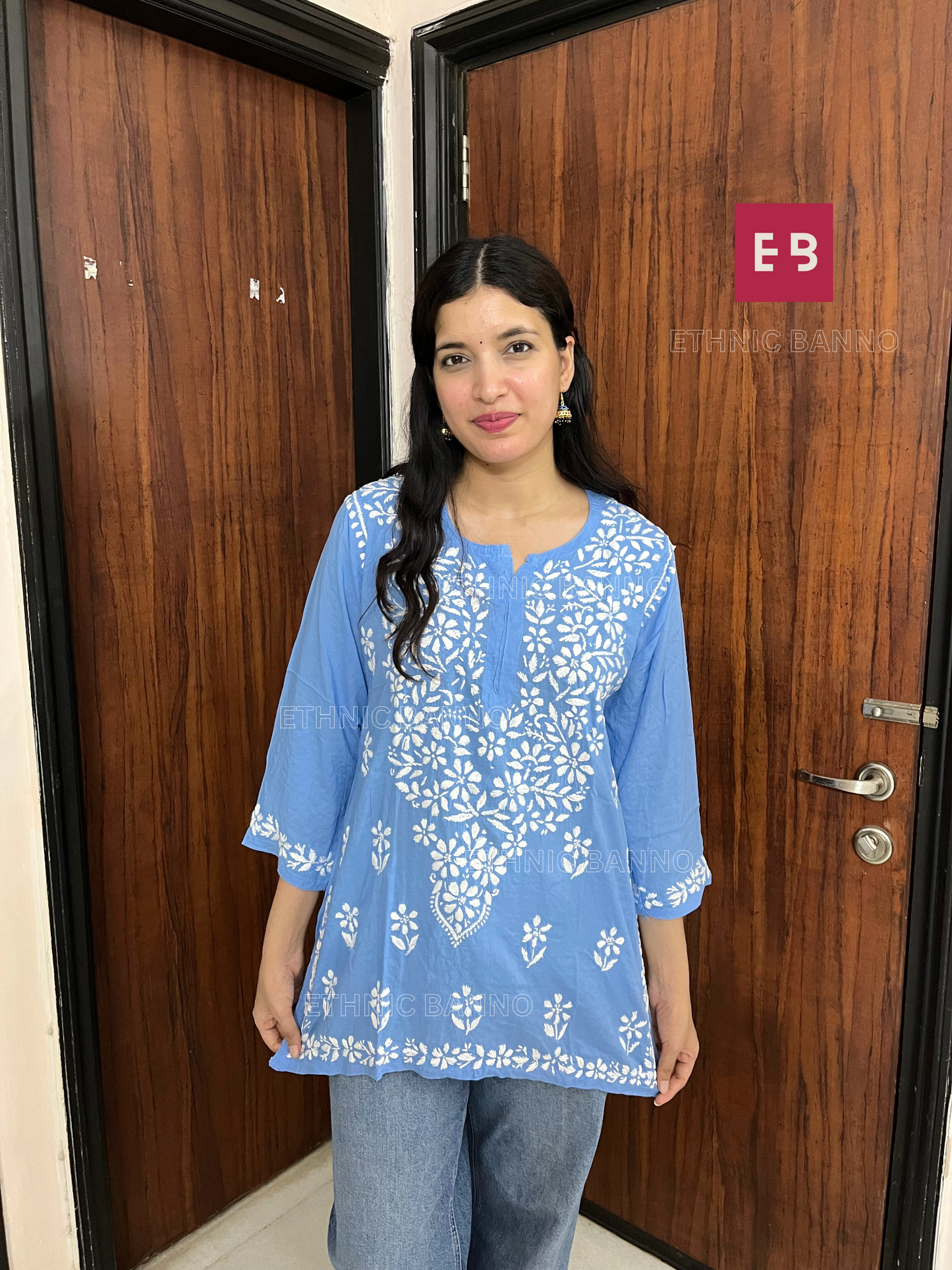 Blue Chikankari Modal Short Kurti