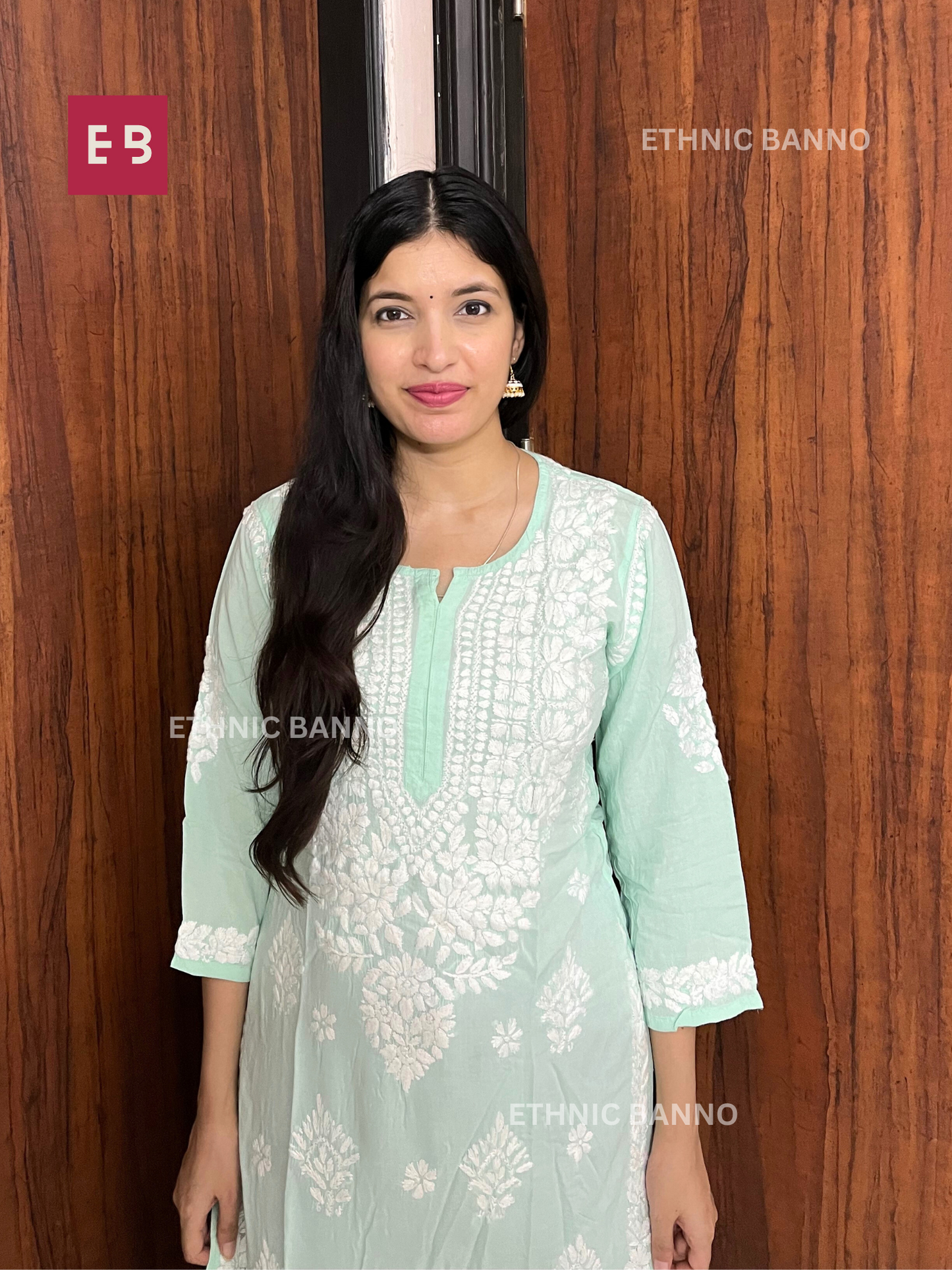 Mint Green Chikankari Modal Long Kurta