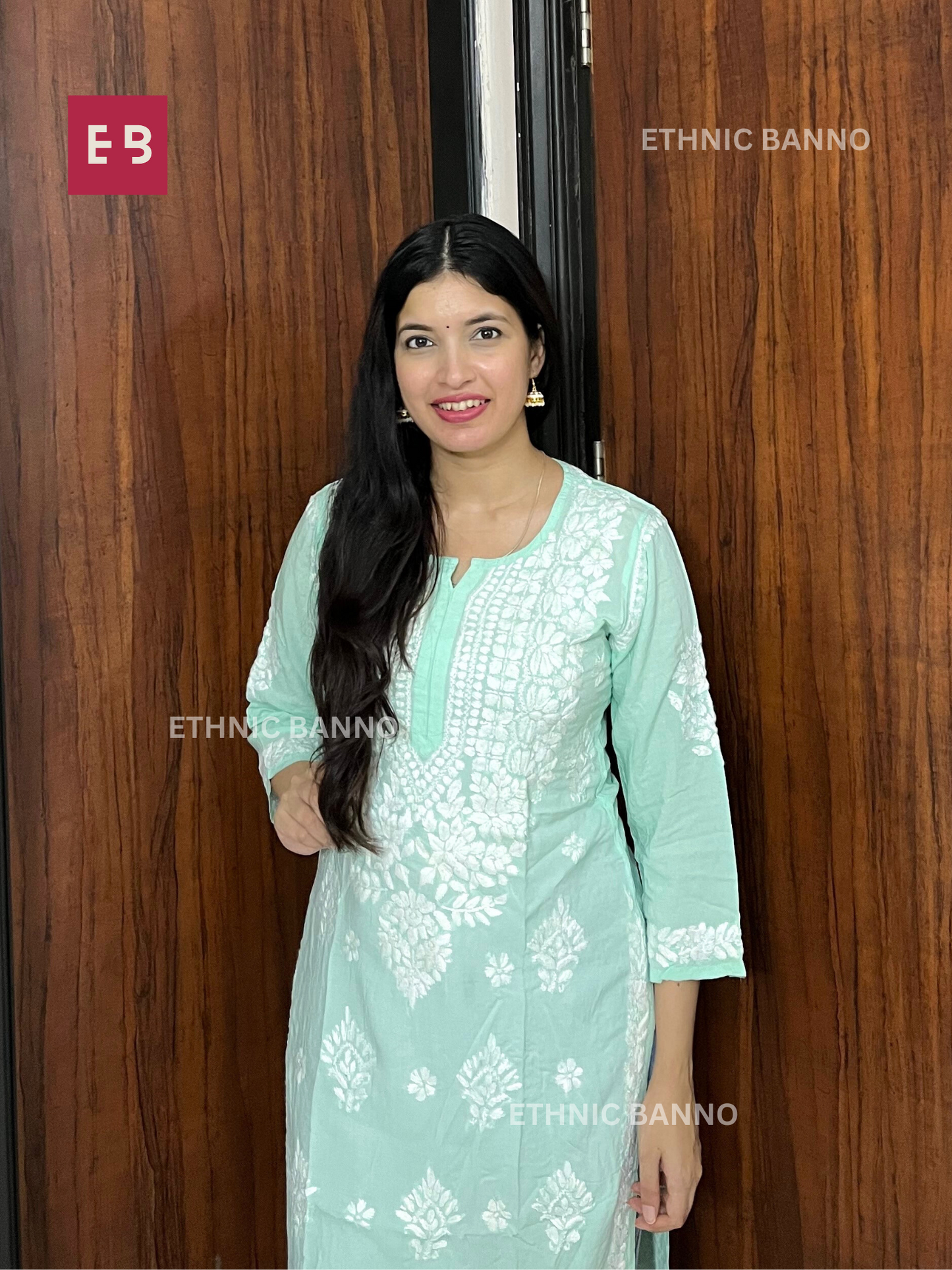 Mint Green Chikankari Modal Long Kurta