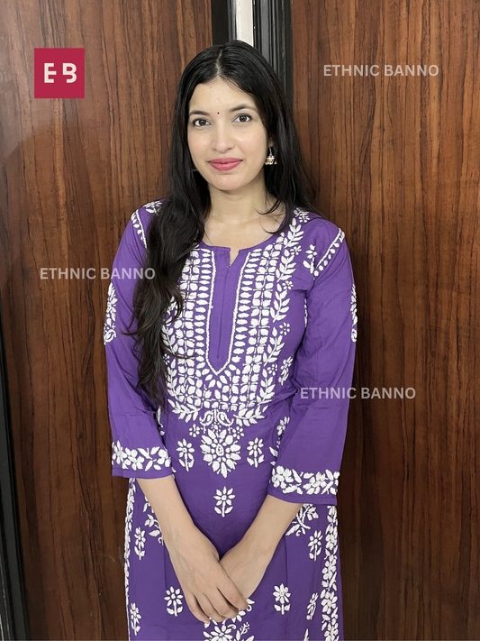 Purple Chikankari Modal Long Kurta